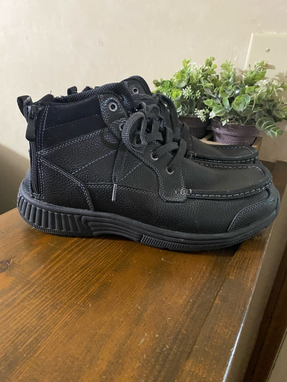OrthoFeet 483 Ranger Boots Men's 10 2E Extra Wide Black Zip Back Lace up Leather